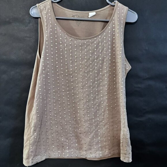 Chicos Size 1 Medium Tan Studded Gold Beige Nude Sleeveless Tank - Picture 1 of 6